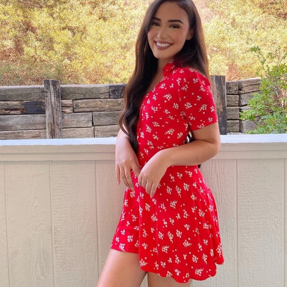 Red Floral Mini Dress - Picture 1 of 3
